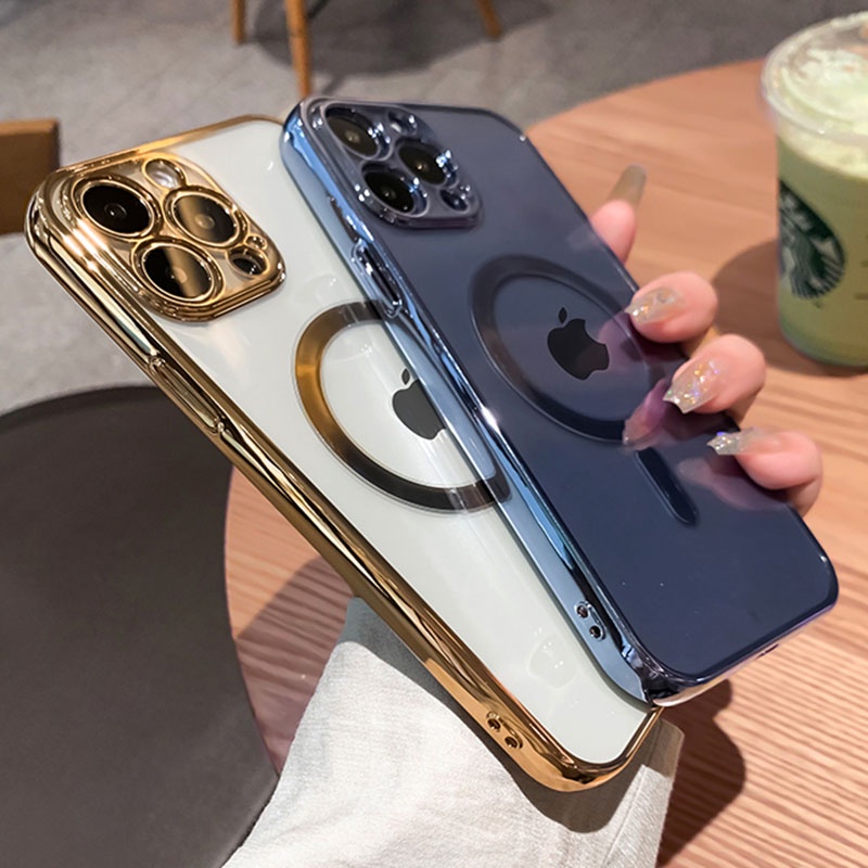 เคสโทรศัพท์มือถือ-ซิลิโคนนุ่ม-ใส-แม่เหล็ก-หรูหรา-สําหรับ-iphone-14-plus-13-12-11-pro-max