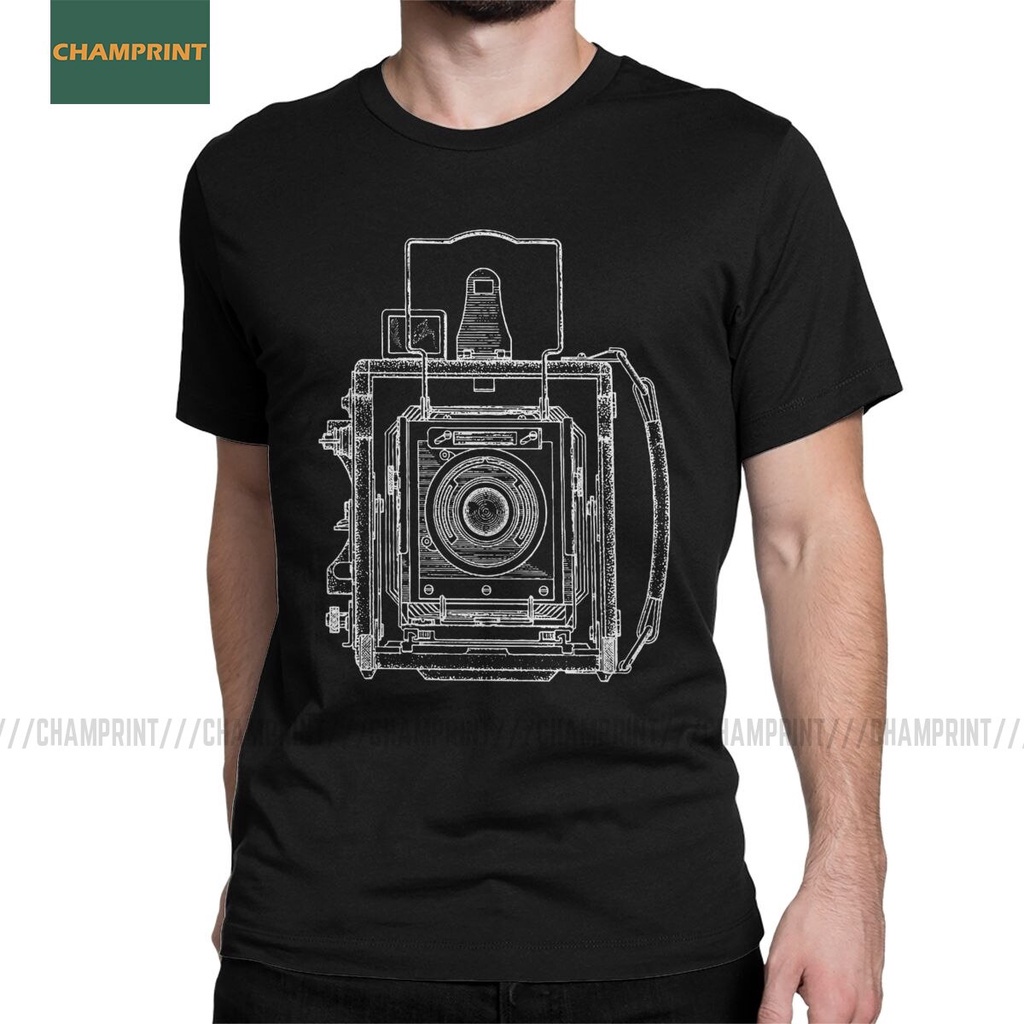 เสื้อยืดไม่ต้องรีด-ผู้ชายเสื้อยืดวินเทจการถ่ายภาพ-graflex-พิมพ์เขียวผ้าฝ้ายทีเสื้อแขนสั้นกล้องถ่ายภาพ-เสื้อยืดสีพื้น