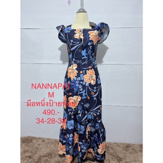 เดรสยาว สีน้ำเงินกรม ลายดอก NANNAPAT SIZE M