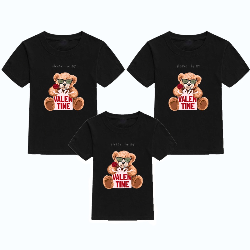 นี่คือของขวัญของฉัน-teddy-bear-printed-t-shirt-parent-child-dress-fashion-trend-the-best-gift-for-kids