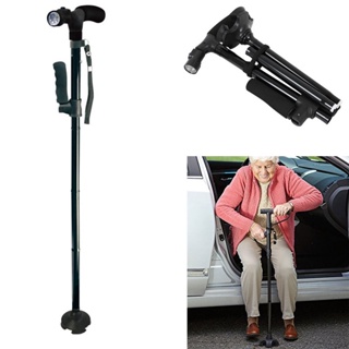 Telescopic Collapsible Cane With LED Light Folding Trusty Walking Cane for Elder Parents Camping Hiking Walking Trekking