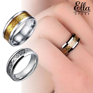 Ellastore123 แหวนเหล็กไทเทเนียม ลายมังกร ไม่จางหาย เครื่องประดับ สําหรับทุกเพศ ทุกวัย