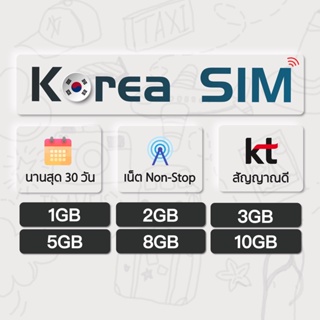 Korea SIM ซิมเกาหลี ซิมท่องเที่ยว ซิมต่างประเทศ ซิมเน็ตไม่จำกัด เน็ตเต็มสปีด 1GB 2GB 3GB 5GB 8GB 10GB เน็ตรายเดือน 30 วั