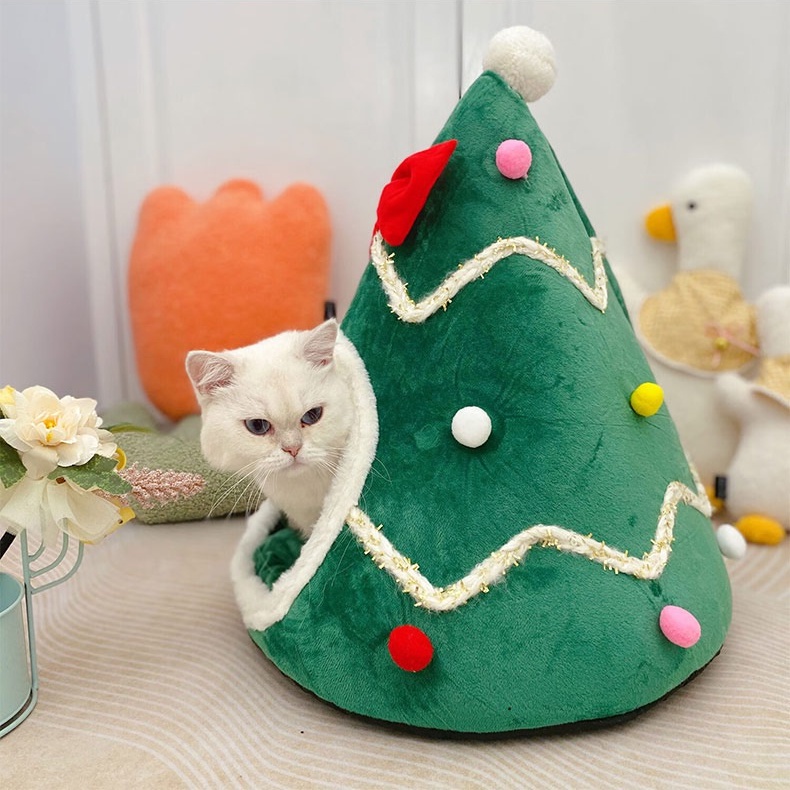 cod-คริสต์มาสรังแมว-คอกสุนัขคริสต์มาส-ที่นอนสัตว์เลี้ยงที่นอนแมว-ถอดได้-ฟองน้ำสามมิติ-บ้านสัตว์เลี้ยงการ์ตูนน่ารัก