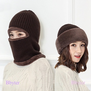 Bbyter หมวกบีนนี่ ผ้าพันคอ ผ้าขนแกะถัก สองชั้น ระบายอากาศ ให้ความอบอุ่น ฤดูหนาว สําหรับผู้ชาย ผู้หญิง