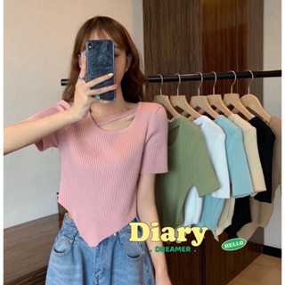 diary (59102-1) เสื้อครอปแขนสั้นไหมพรมคอกลม สีน่ารักเซ็กซี่