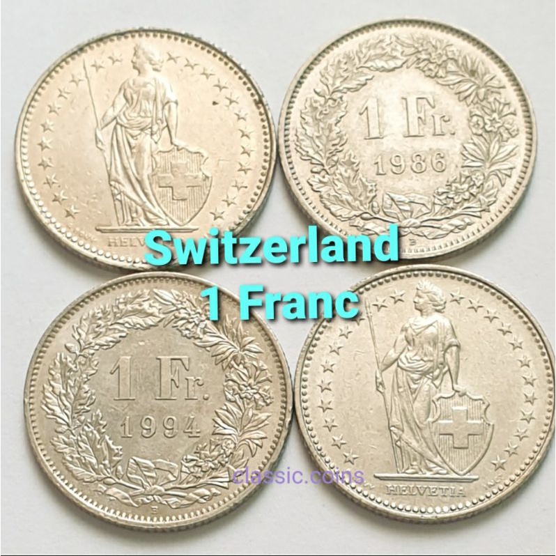 เหรียญ-1-franc-switzerland-ชุด-4-เหรียญ-helvetia-1986-1991-1994