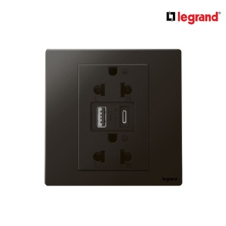Legrand เต้ารับคู่มีกราวด์+USB Type A+C สีดำ1G EURO-US 16A Socket With USB Charger|Mallia Senses|Matt Black|281204MB