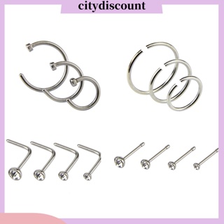 &lt;citydiscount&gt; จิวเจาะร่างกาย จมูก สเตนเลส ประดับพลอยเทียม 14 ชิ้น ต่อชุด