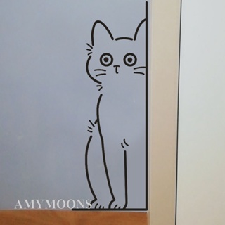Amymoons สติกเกอร์ติดผนัง ลายแมวน่ารัก ป้องกันการชนประตูกระจกบานเลื่อน