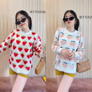 Dzaishop💕เสื้อกันหนาวไหมพรม🍓งานทอลายสตอเบอรี่ หวานๆ ผ้านุ่มมากกก