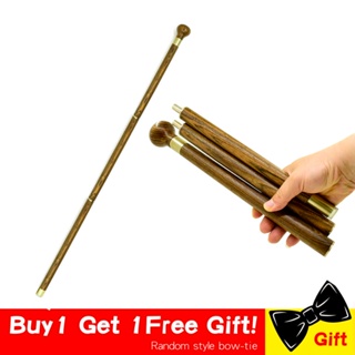 Wooden Walking Cane Stick Foldable Vintage Wood Round Head Canes 3-Sections Gentle Travel Walking Gentleman Stick Portab