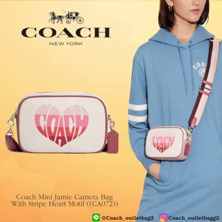 Coach Mini Jamie Camera Bag With Stripe Heart Motif ((CA072))