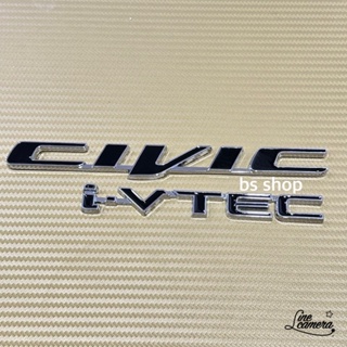 โลโก้ civic i-vtec รุ่น FB สีดำขอบเงิน ชิ้นงานโลหะ ราคาต่อคู่ 2 ชิ้น