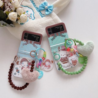 เคสโทรศัพท์มือถือ PC แบบแข็ง ป้องกันกระแทก ลายการ์ตูน Pochacco Cinnamoroll พร้อมจี้รูปหัวใจ ความคิดสร้างสรรค์ สําหรับ Samsung Galaxy Z Flip 3 5G 3in1