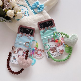 เคสโทรศัพท์มือถือ PC แบบแข็ง ป้องกันกระแทก ลายการ์ตูน Pochacco Cinnamoroll พร้อมจี้รูปหัวใจ ความคิดสร้างสรรค์ สําหรับ Samsung Galaxy Z Flip 3 5G 3in1