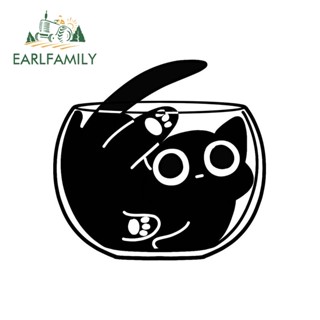 Earlfamily สติกเกอร์ไวนิล ลายแมวดํา กันแดด สร้างสรรค์ สําหรับติดตกแต่งประตูรถยนต์ 13 ซม. x 12.3 ซม.