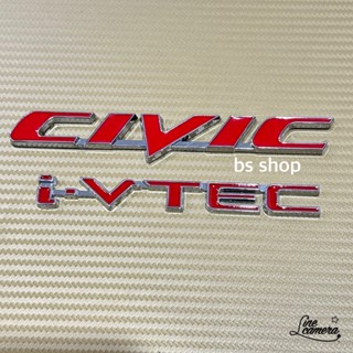 โลโก้ CIVIC I-VTEC สีแดงขอบเงิน ติดท้าย Honda ชิ้นงานโลหะ ราคาต่อคู่ 2 ชิ้น