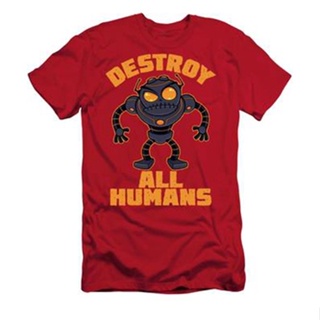 Destroy All Humans Angry Robot T-Shirt เสื้อยื เสื้อยืดผู้ชาย