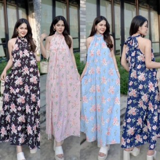 Maxi Dress เดรสยาวลายดอก ผูกหลัง ทรงปล่อยใส่สบายพริ้วๆ