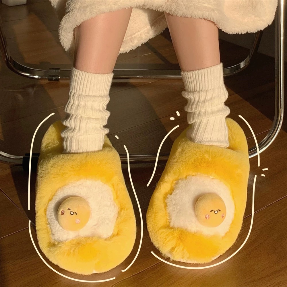รองเท้า-ไข่ดาว-ไข่ขี้เกียจ-slipper-สลิปเปอร์ขนนุ่ม-egg-กันหนาว-เท้าน่ารัก-นุ่มนิ่ม