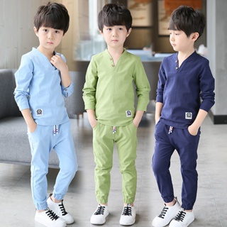 เสื้อผ้าเด็ก เด็กชาย ฤดูใบไม้ร่วง แขนยาว ผ้าฝ้ายและผ้าลินิน สไตล์ต่างประเทศ สไตล์เกาหลี หล่อ ชุดสูทสองชิ้น