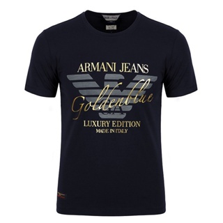 【Uniqlooo】Armani Mens New Round Neck T-shirt Fashion Casual Mens Short Sleeve แขนสั้นคู่รัก