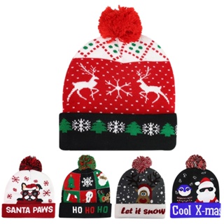 หมวกบีนนี่ กันหนาว ผ้าถัก มีไฟ Led เหมาะกับเทศกาลคริสต์มาส ปีใหม่ สําหรับผู้ใหญ่ 2023