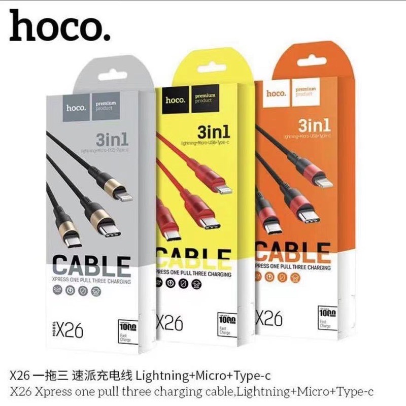 Hoco X26 ของแท้ 100% สายชาร์จ 3in1 Xpress Data Cable 2A มี 3 หัว iP ...
