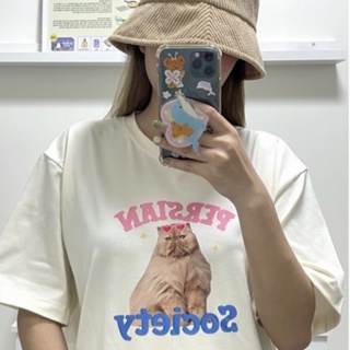 เสื้อยืด Oversize เสื้อยืดลายสกรีนน่ารักๆ ฟรีไซต์ ผ้าCotton