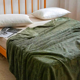 ผ้าห่มนอนกลางวันUnprinted ญี่ปุ่น Coral ขนแกะผ้าห่มฤดูใบไม้ผลิสีทึบ Flannel ผ้าห่ม Nap โซฟาสีเขียวเตียง end Office ผ้าห่
