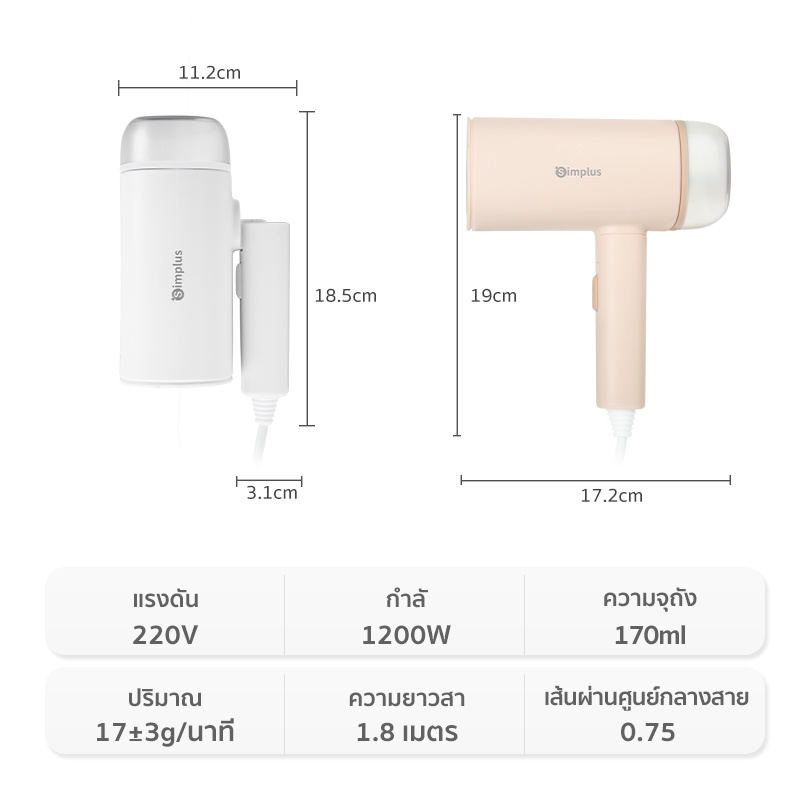 ภาพสินค้าSimplus เตารีดพกพา เตารีดแบบมือถือ ขนาด 170ml ความจุ 1200W GTJH011 จากร้าน simplusoutletsthailand.th บน Shopee ภาพที่ 7