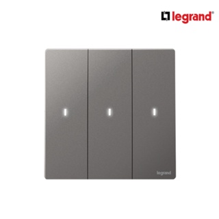 Legrand สวิตช์ทางเดียว 3 ช่อง สีเทาดำ มีไฟ LED 3G 1Way 16AX  Illuminated Switch | Mallia Senses | Dark Silver | 281014DS
