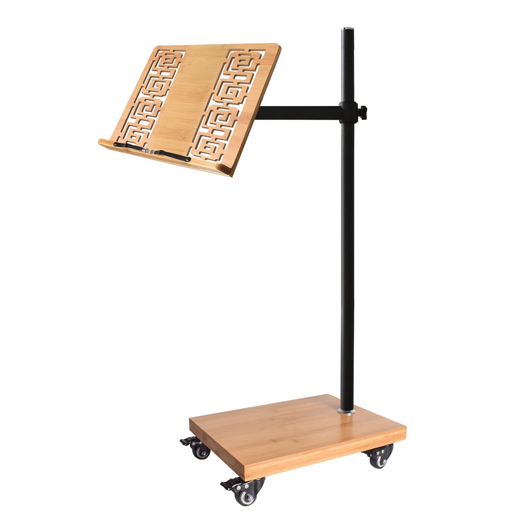 wishacc Adjustable Bamboo Bookend Floor Book Stand Book Holder for Reading Computer Desk with