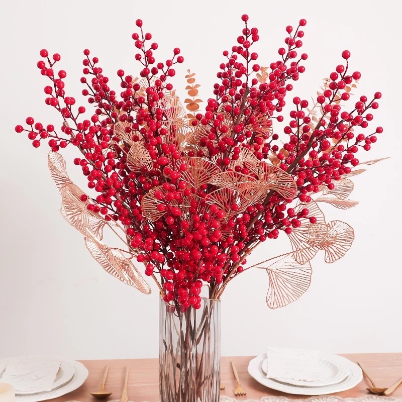 ช่อดอกไม้ปลอม-ผลไม้ประดิษฐ์-เบอร์รี่สีแดง-สไตล์จีน-สําหรับตกแต่งบ้าน-งานแต่งงาน-diy