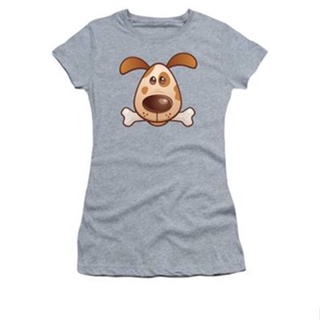 Cute Puppy with Bone Womens T-Shirt เสื้อยืดเข้ารูป เสื้อยืดคอกลม เสื้อครอปสายฝอ