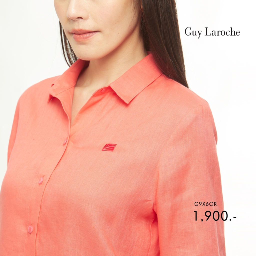 guy-laroche-เสื้อผู้หญิง-เสื้อเชิ้ตผู้-หญิง-เสื้อมีปก-แขนยาว-สีส้ม-linin-shirt-g9x6or