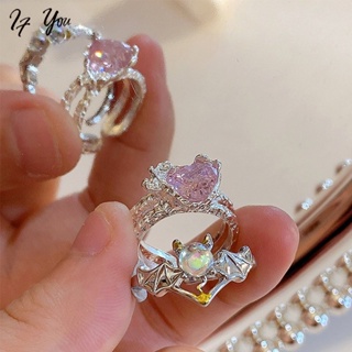 สินค้า แหวนแฟชั่น รูปหัวใจ สีชมพู สไตล์เกาหลี สําหรับผู้หญิง