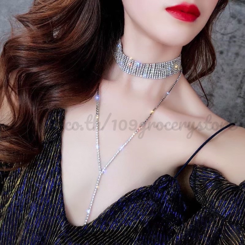 choker-โชกเกอร์-rhinestone-layered-สร้อยเพชร-10-แถว-เครื่องประดับสำหรับผู้หญิง