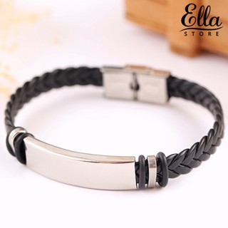 Ellastore123 สร้อยข้อมือหนังถัก หัวเข็มขัดปรับได้ ทนต่อการซีดจาง สไตล์มินิมอล สําหรับผู้ชาย