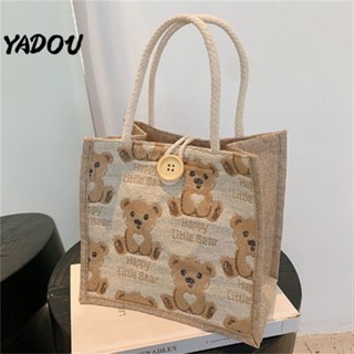 YADOU กระเป๋าโท้ท หมีน้อย Linen Girl ไปเที่ยว กระเป๋าถือ Ins กระเป๋าสะพายแฟชั่นนักเรียนญี่ปุ่นใบเล็ก