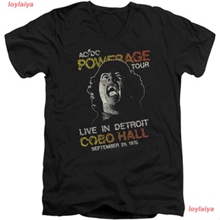 AC/DC Mens Powerage Tour Slim Fit T-shirt Small Black เอซี/ดีซี ​วงร็อค เสื้อยืดพิมลาย เสื้อยืดชาย เสื้อผู้หญิง เสื้อแน