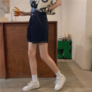 🔥จัดส่งจากประเทศไทย🔥กางเกงยีนส์เอวสูง กางเกงนักเรียนหญิง หลวม ขากว้าง ฤดูร้อน เกาหลี บาง สีน้ำเงินเข้มลำลองaคำ กางเ 04 S