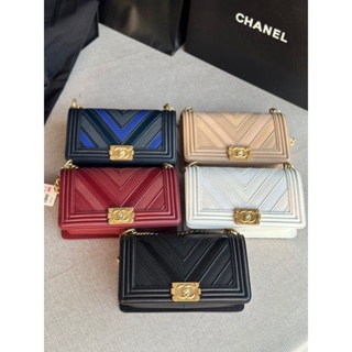 พรี​ ราคา9300 Chanel Leboy 25cmหนังวัว กระเป๋าสะพายไหล่กระเป๋าสะพาย