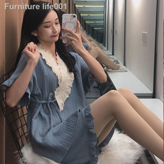 เตรียมการจัดส่ง¤Hanfu ชุดนอนสตรีฤดูร้อนใหม่แขนสั้นน่ารักญี่ปุ่นญี่ปุ่นชุดกิโมโนฤดูร้อนเสื้อผ้าสองชิ้นชุดสุทธิสีแดง