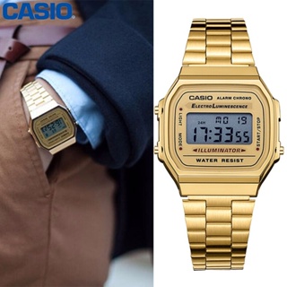 นาฬิกา CASIO สีทอง/นาฬิกาละติจูดและลองจิจูด/แสงเย็นคลาสสิกนาฬิกาอิเล็กทรอนิกส์สีทองวินเทจ/A168 Series