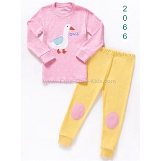L-PJG-2066 ชุดนอนเด็ก สีชมพู ลายเป็ด แนวเข้ารูป Slim Fit ผ้า Cotton 100% เนื้อบาง