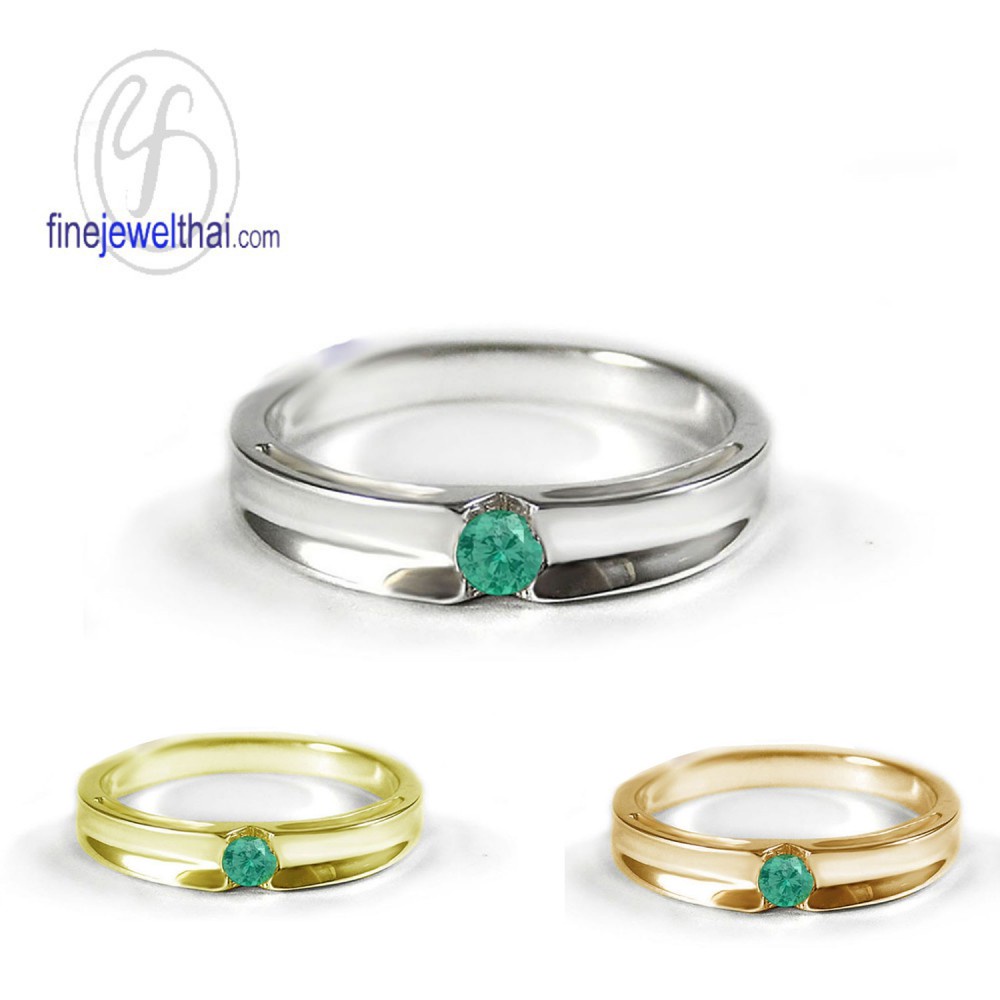 finejewelthai-แหวนมรกต-มรกต-แหวนเงินแท้-แหวนพลอย-พลอยประจำเดือนเกิด-r1240em-เลือกสีตัวเรือนได้