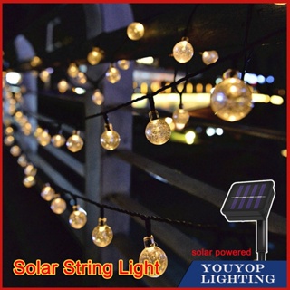 ไฟตกแต่ง SOLAR LED ไฟลูกแก้ว 30LED6.5เมตร 8โหมด ไฟตกแต่งสวนและกลางแจ้ง โซล่าเซลล์ ไฟเส้นอัจฉริยะ ประหยัดไฟมาก ทนแดด ทนฝน