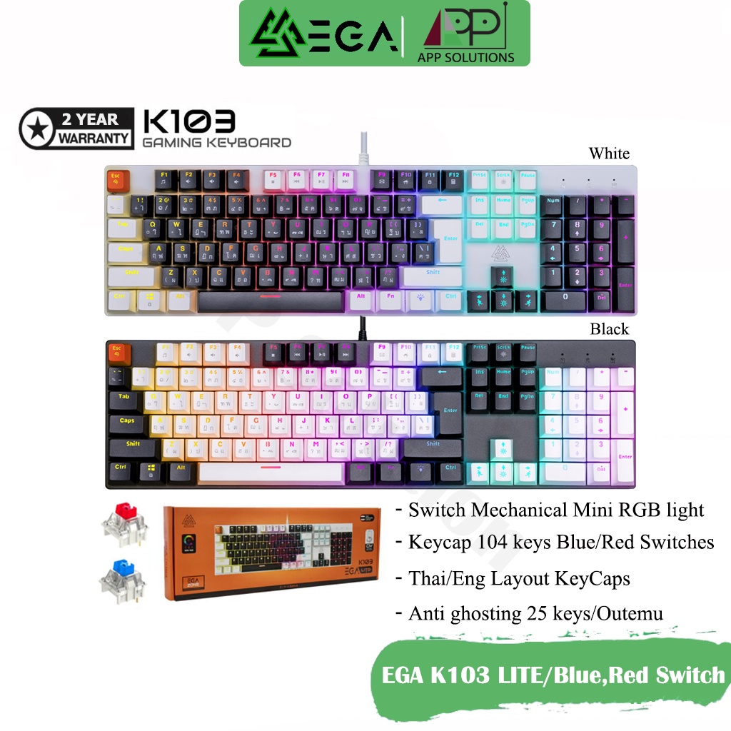 💥Free MousePad💥EGA KEYBOARD(คีย์บอร์ด)Mechanical Gaming รุ่นK103 LITE ...